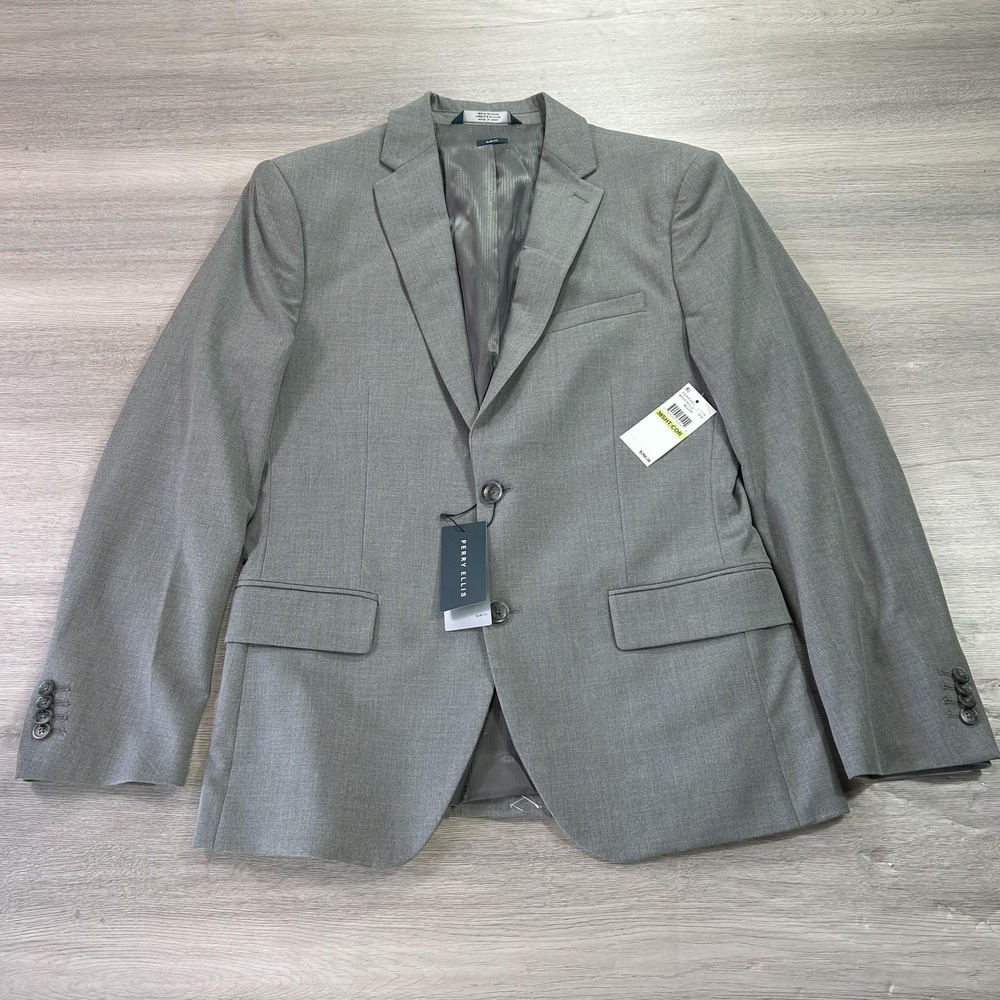 NEW Perry Ellis Blazer Mens 38 Short Gray Slim Fit Stretch Sport Coat‎ Jacket